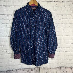 Johnston & Murphy Skull Shirt Mens Medium Blue Crossbones All Over Print AOP